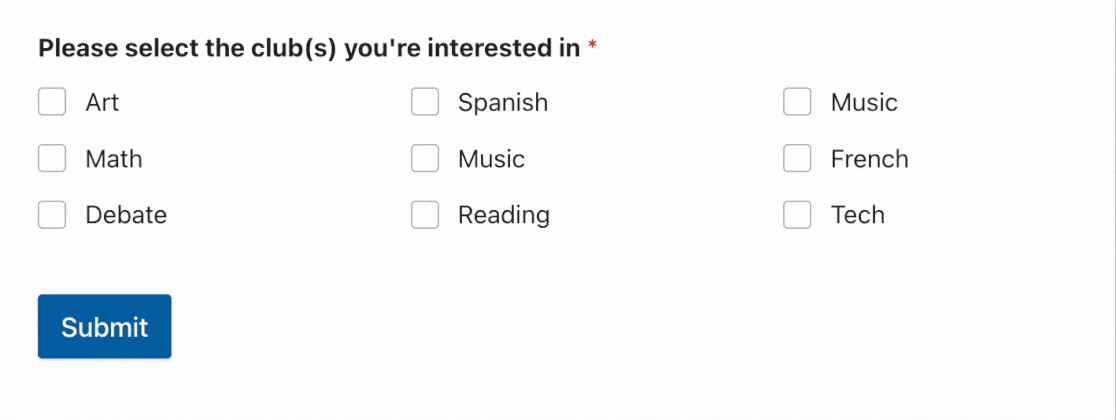 複数列チェックボックス・フィールド